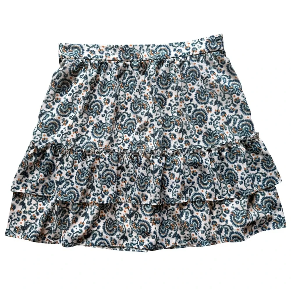 J.Crew Womens Paisley Floral Tiered Ruffle Mini Skirt Blue Orange Size M‎